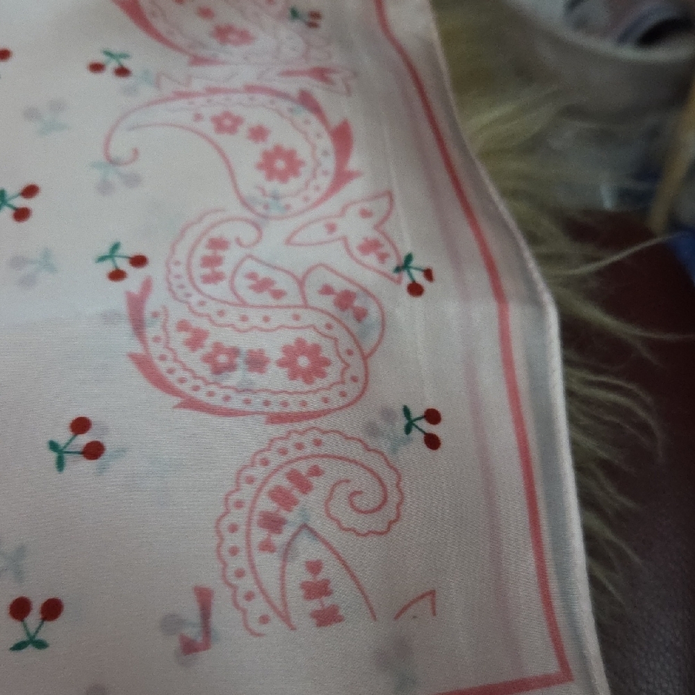 Scarf, Pink Paisley and Cherry Print NWOT - Picture 2 of 3